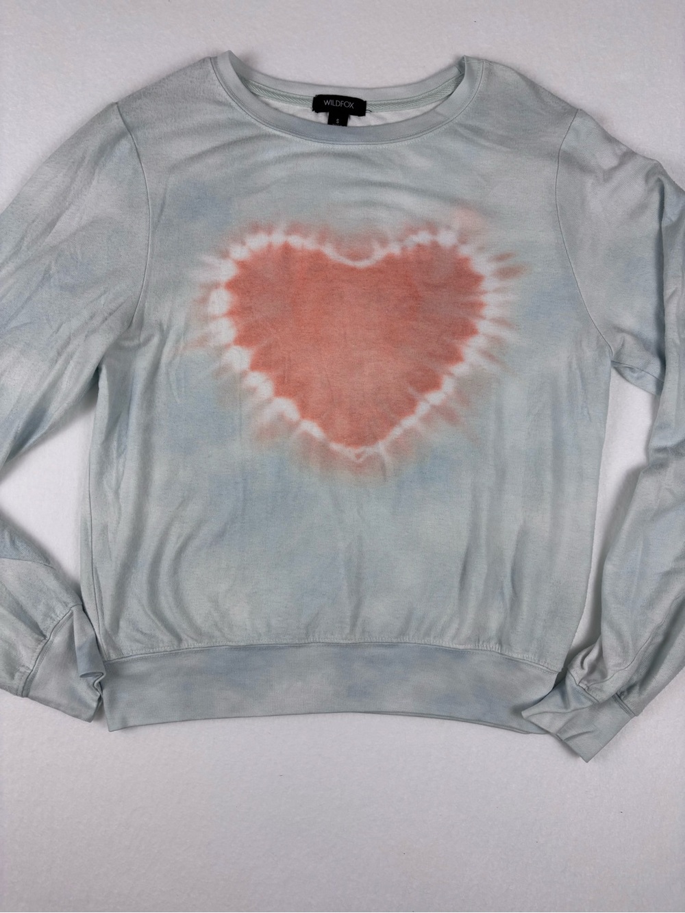 Wildfox Light Blue Tie-Dye Sweatshirt with Coral Heart Women’s Small